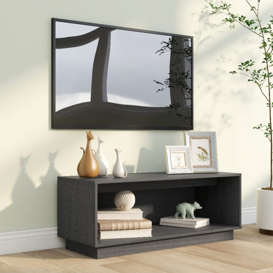 Meuble TV Gris 90x35x35 cm Bois de pin massif Meuble TV Gris 90x35x35 cm Bois de pin massif