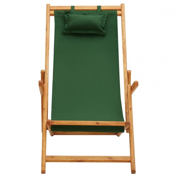 Chaise pliable de plage Bois d'eucalyptus solide et tissu Vert