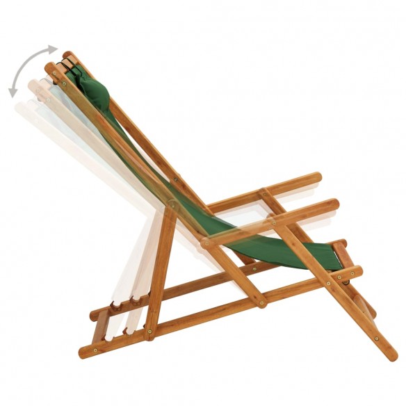 Chaise pliable de plage Bois d'eucalyptus solide et tissu Vert