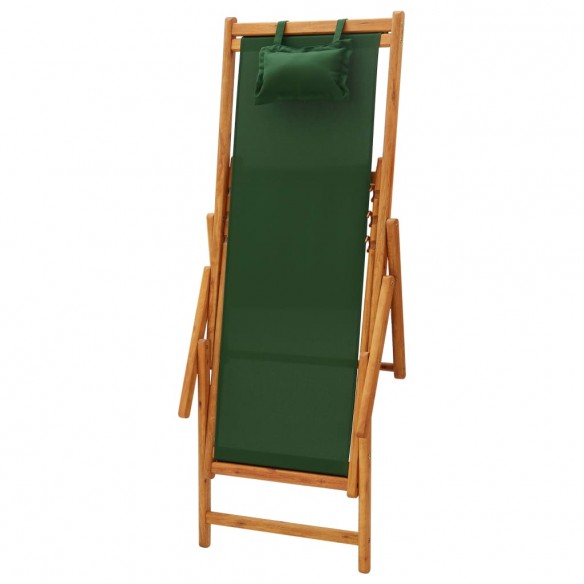 Chaise pliable de plage Bois d'eucalyptus solide et tissu Vert