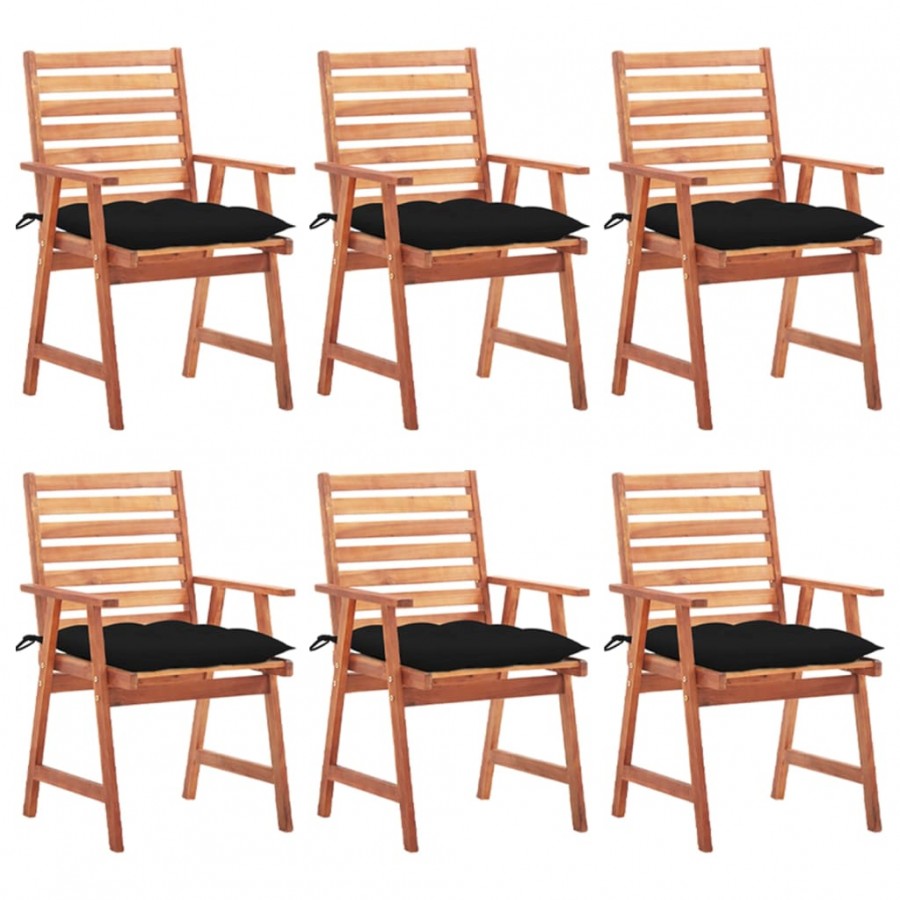 Chaises à dîner d'extérieur 6 pcs avec coussins Acacia massif