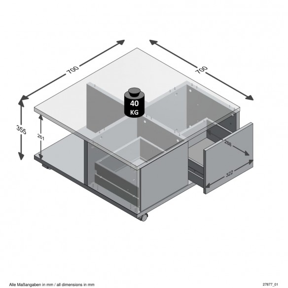 FMD Table basse mobile Chêne artisanal