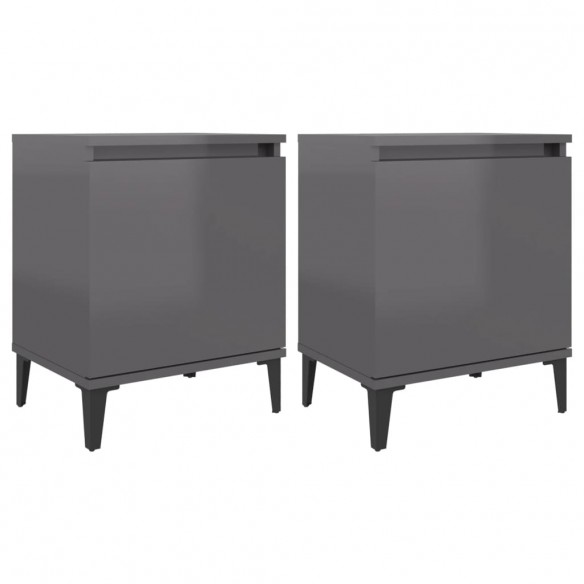 Tables de chevet pieds en métal 2 pcs Gris brillant 40x30x50 cm