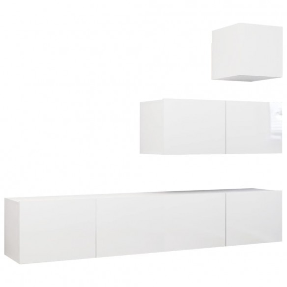 Ensemble de meuble TV 4 pcs Blanc brillant Aggloméré