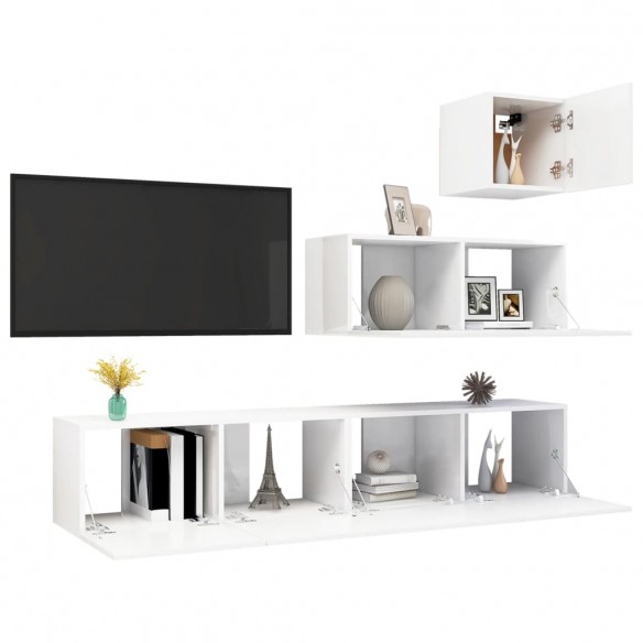 Ensemble de meuble TV 4 pcs Blanc brillant Aggloméré