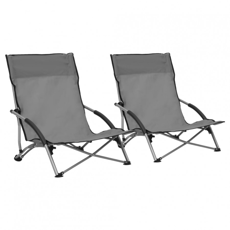 Chaises de plage pliables 2 pcs Gris Tissu