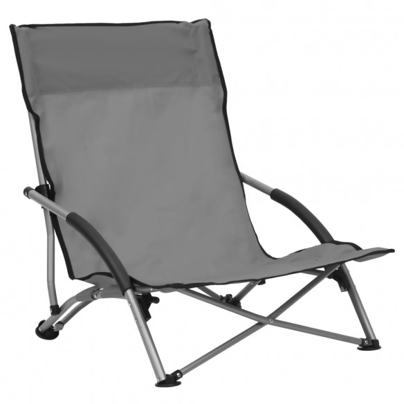 Chaises de plage pliables 2 pcs Gris Tissu