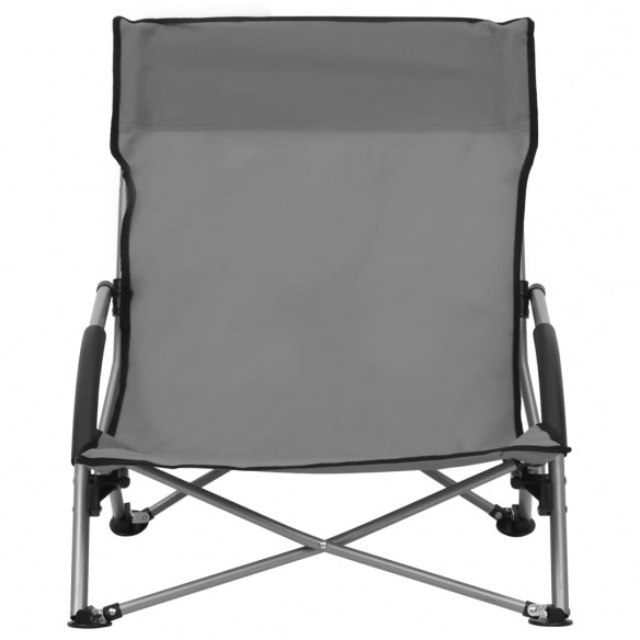 Chaises de plage pliables 2 pcs Gris Tissu