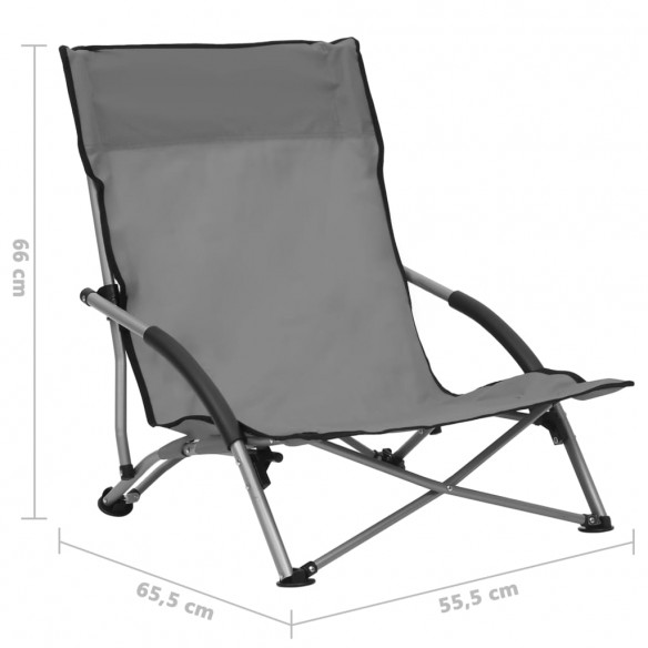 Chaises de plage pliables 2 pcs Gris Tissu