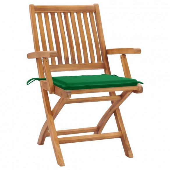 Chaises de jardin 2 pcs avec coussins vert Bois de teck massif