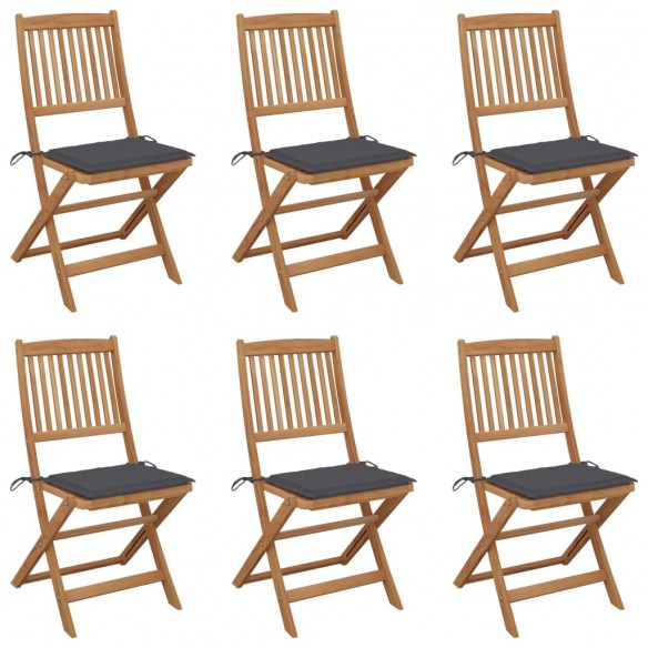 Chaises pliables de jardin 6 pcs avec coussins Bois d'acacia