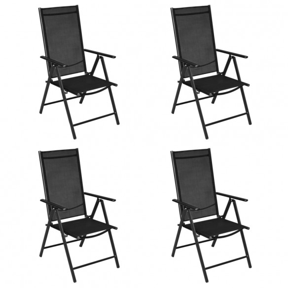 Chaises pliables de jardin 4 pcs Aluminium et textilène Noir