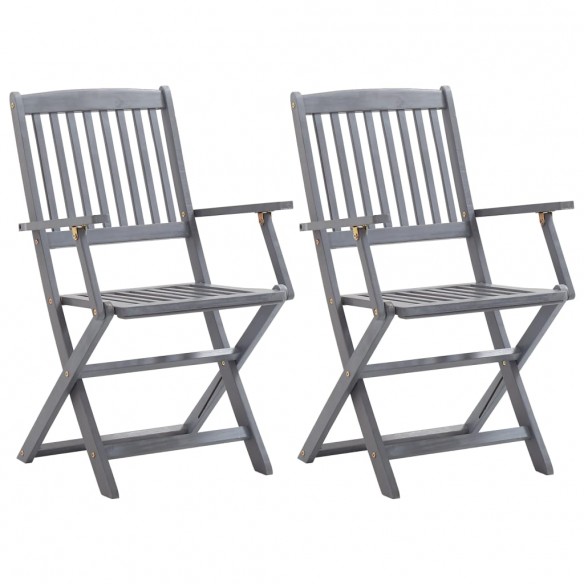 Chaises pliables d'extérieur 2 pcs avec coussins Bois d'acacia