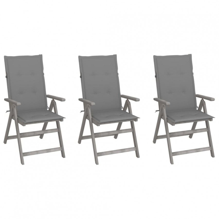 Chaises inclinables de jardin 3 pcs avec coussins Bois d'acacia