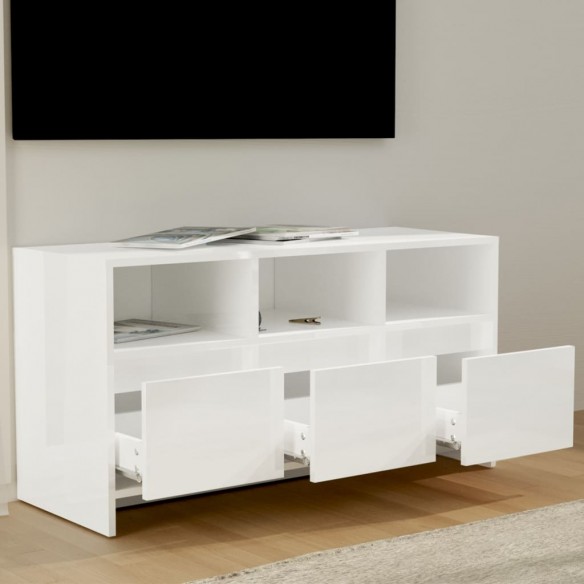 Meuble TV Blanc brillant 102x37,5x52,5 cm Aggloméré