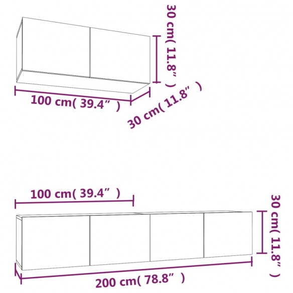 Ensemble de meubles TV 3 pcs Gris béton Bois d'ingénierie