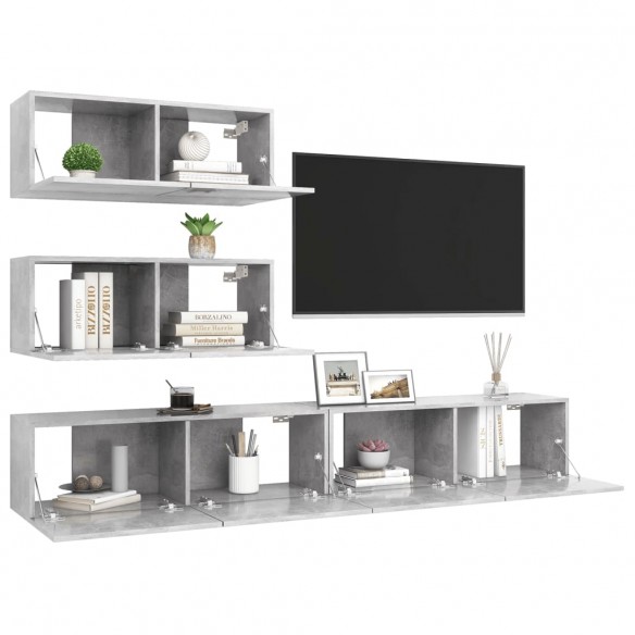 Ensemble de meuble TV 4 pcs Gris béton Aggloméré