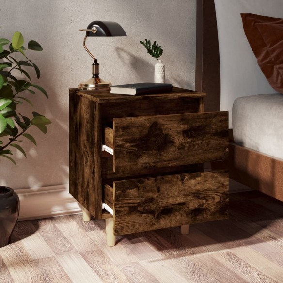 Table de chevet avec pieds en bois Chêne fumé 40x35x50 cm