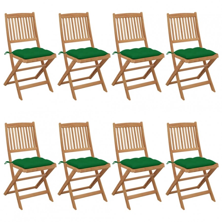 Chaises pliables de jardin 8 pcs avec coussins Bois d'acacia
