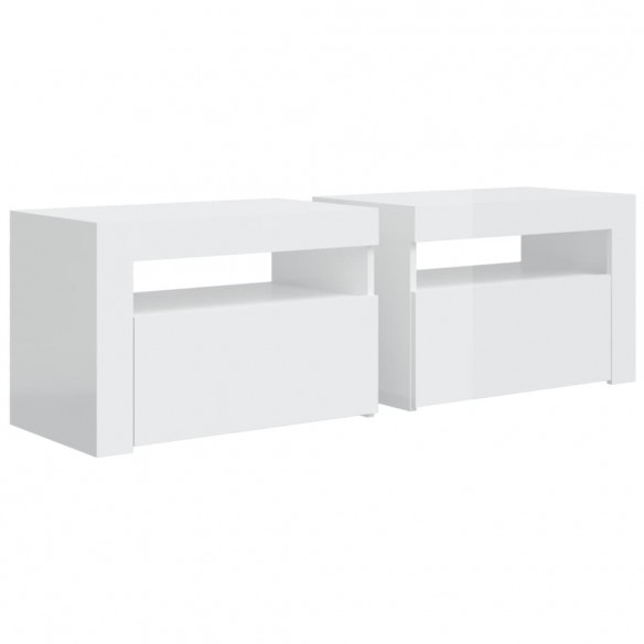 Tables de chevet 2 pcs avec LED Blanc brillant 60x35x40 cm