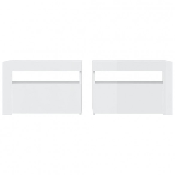 Tables de chevet 2 pcs avec LED Blanc brillant 60x35x40 cm