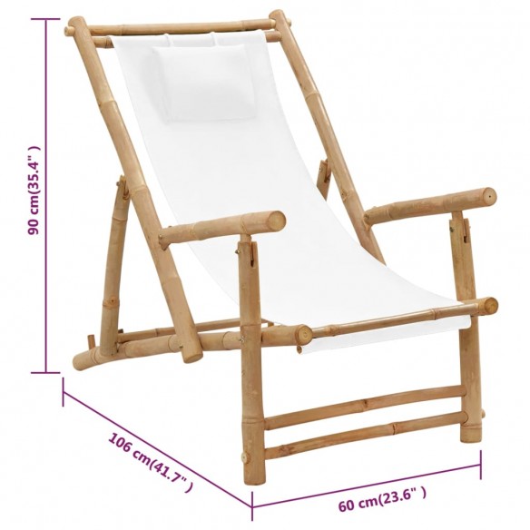 Chaise de terrasse Bambou et toile Blanc crème