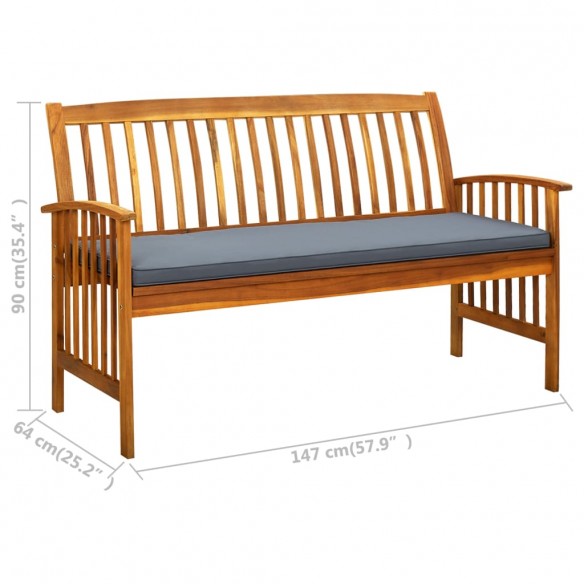 Banc de jardin avec coussin 147 cm Bois d'acacia massif