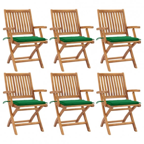 Chaises pliables de jardin avec coussins 6 pcs Bois de teck