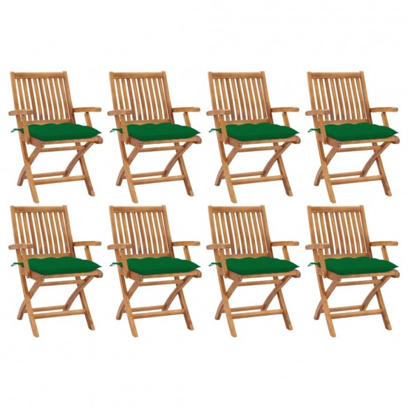 Chaises pliables de jardin avec coussins 8 pcs Teck solide