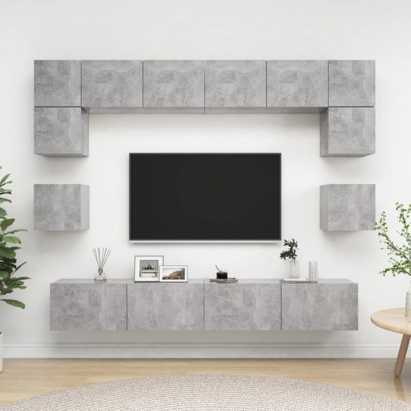 Ensemble de meuble TV 8 pcs Gris béton Aggloméré