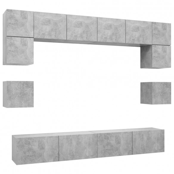 Ensemble de meuble TV 8 pcs Gris béton Aggloméré