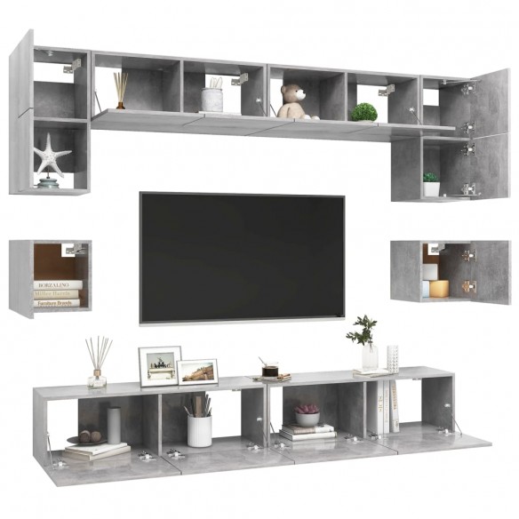 Ensemble de meuble TV 8 pcs Gris béton Aggloméré