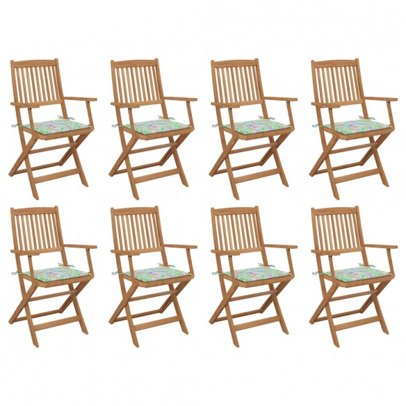 Chaises pliables d'extérieur avec coussins 8 pcs Bois d'acacia