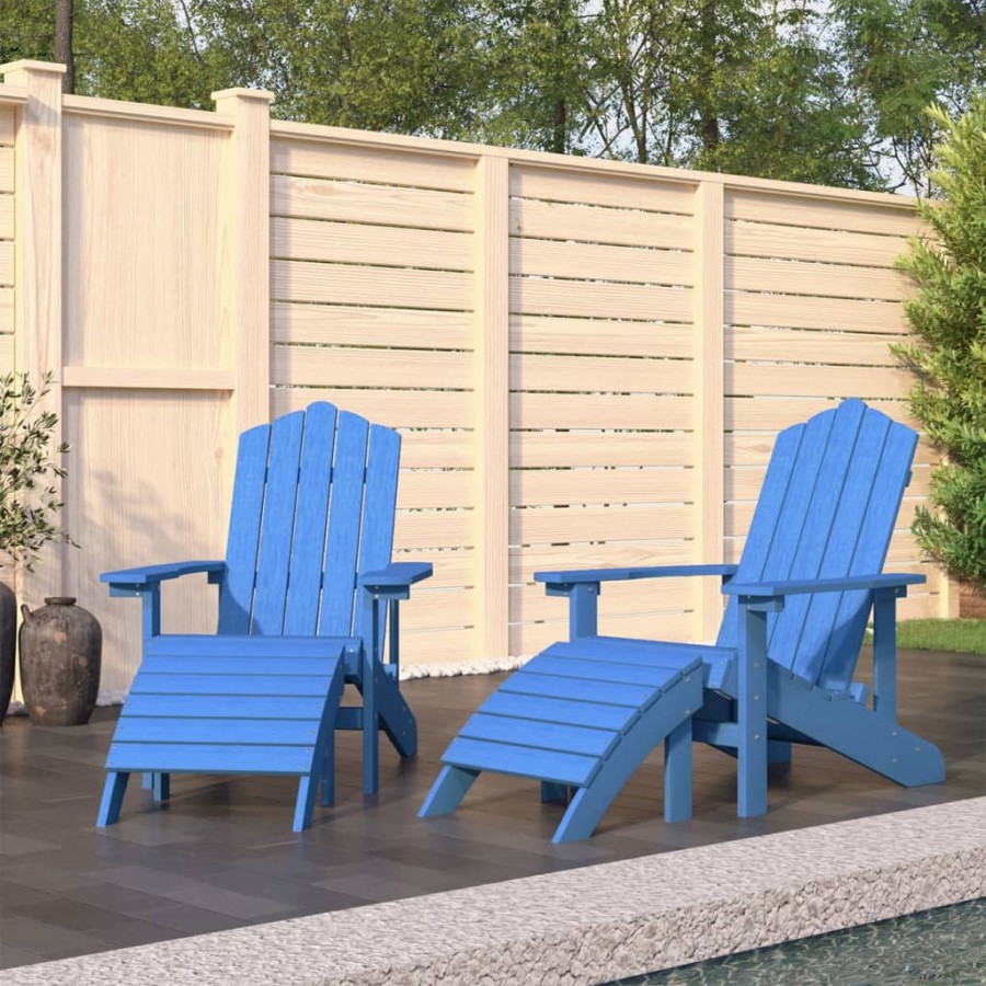 Chaises de jardin Adirondack 2 pcs avec repose-pieds PEHD Bleu