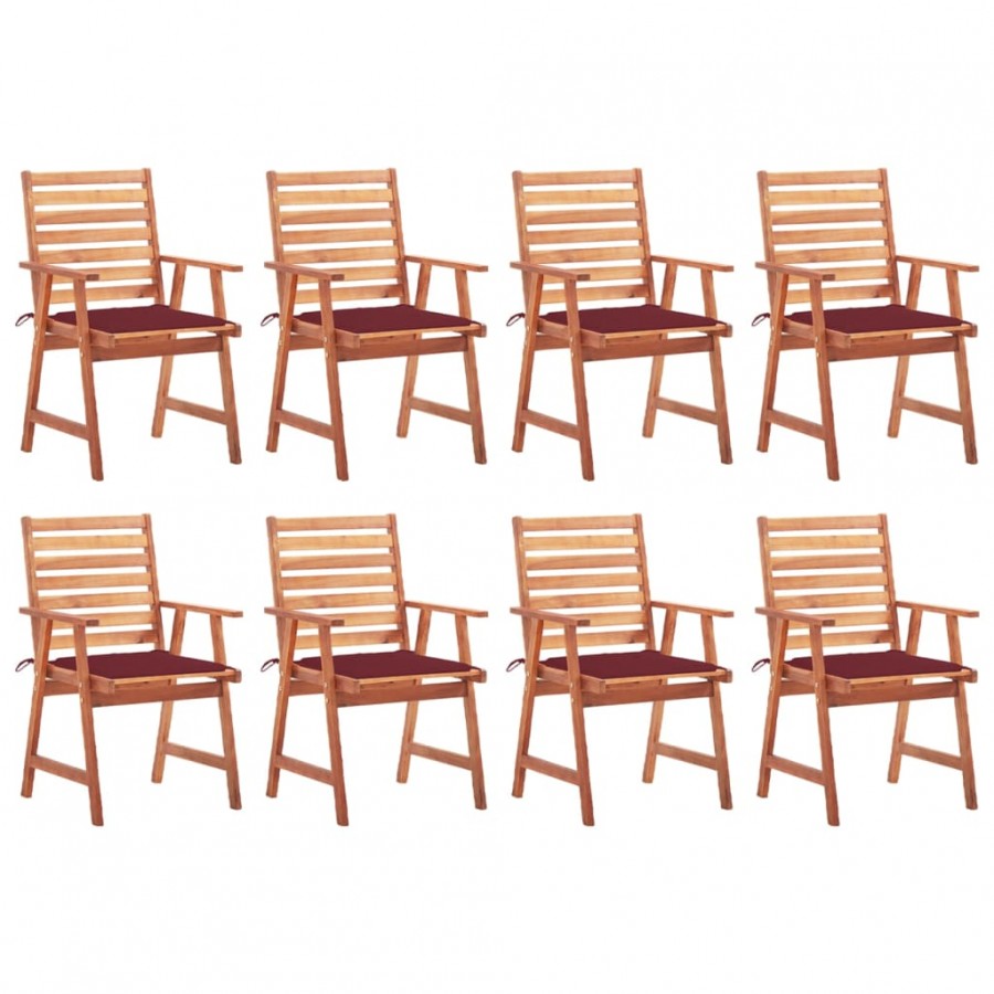 Chaises à dîner d'extérieur 8 pcs avec coussins Acacia massif