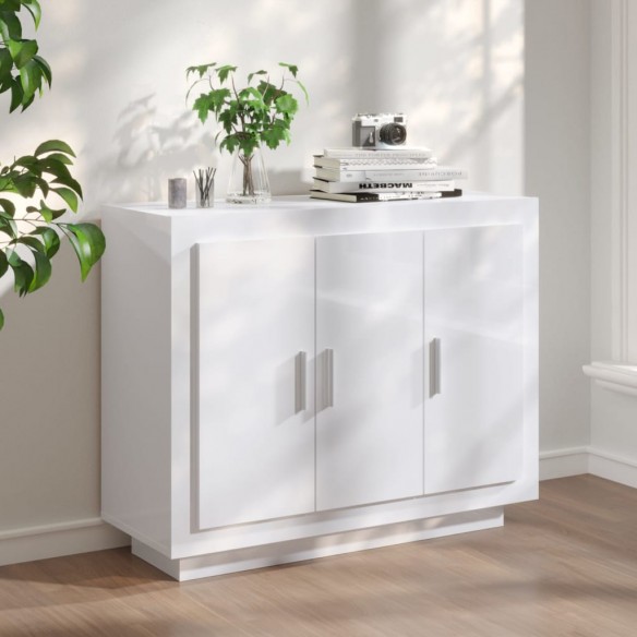 Buffet Blanc brillant 92x35x75 cm Bois d'ingénierie