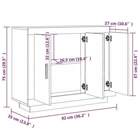 Buffet Blanc brillant 92x35x75 cm Bois d'ingénierie