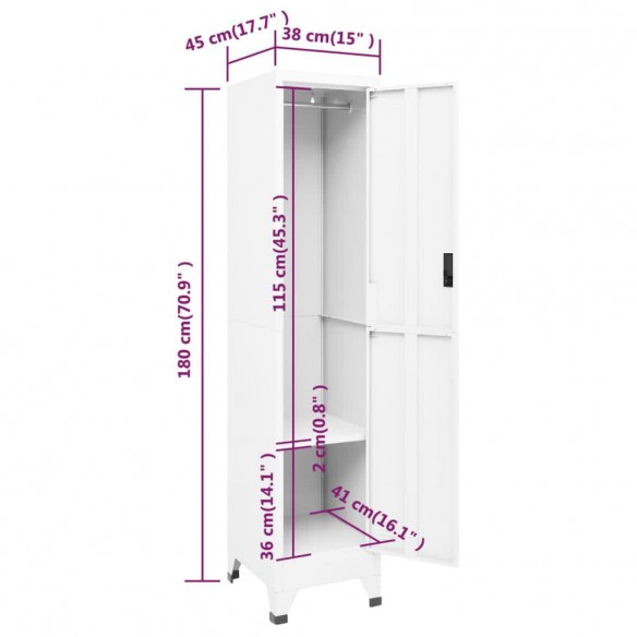 Armoire à casiers Blanc 38x45x180 cm Acier