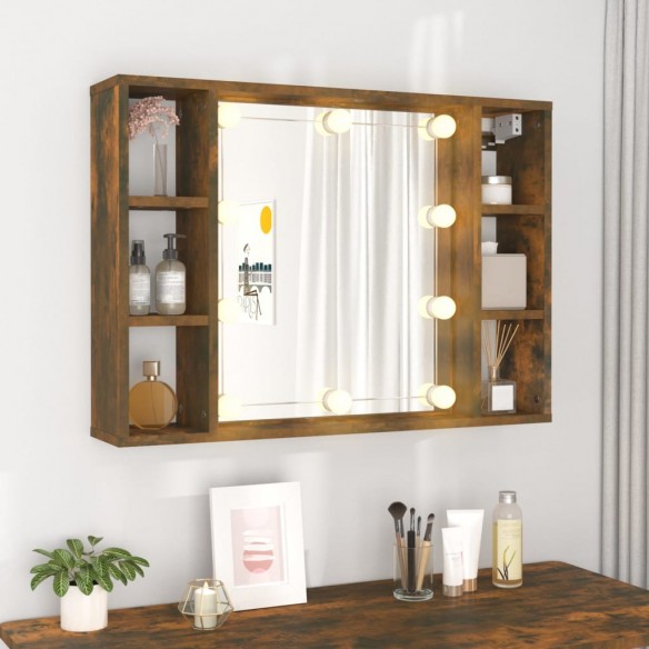 Armoire à miroir avec LED Chêne fumé 76x15x55 cm