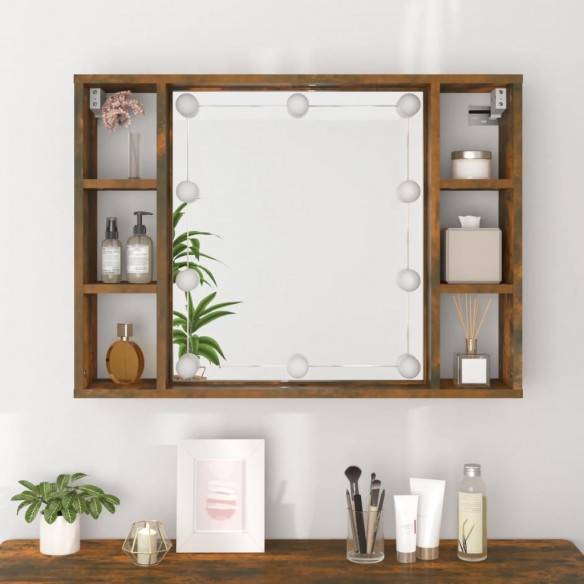 Armoire à miroir avec LED Chêne fumé 76x15x55 cm