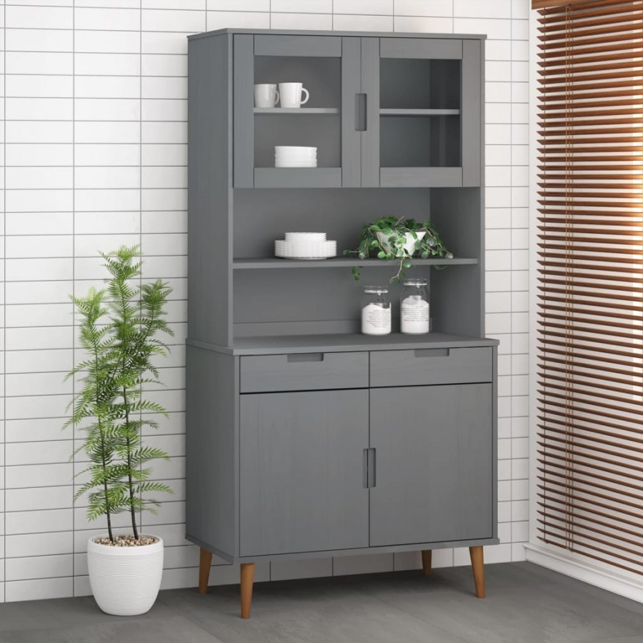 Dessus de buffet MOLDE Gris 90x35x100 cm Bois massif de pin