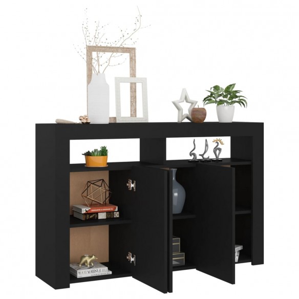 Buffet avec lumières LED noir 115,5x30x75 cm