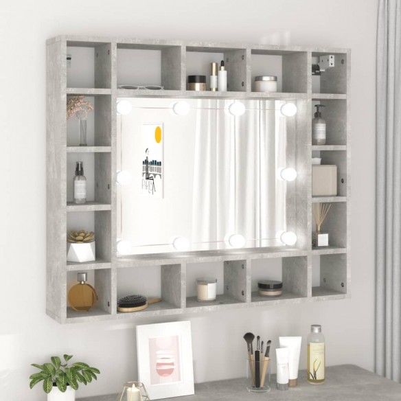 Armoire de miroir avec LED Gris béton 91x15x76,5 cm