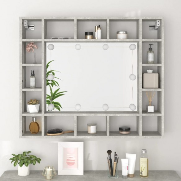 Armoire de miroir avec LED Gris béton 91x15x76,5 cm