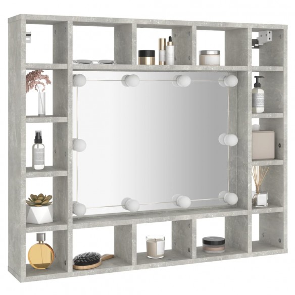 Armoire de miroir avec LED Gris béton 91x15x76,5 cm