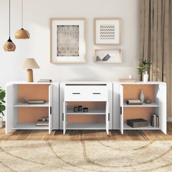 Buffets 3 pcs Blanc Bois d'ingénierie