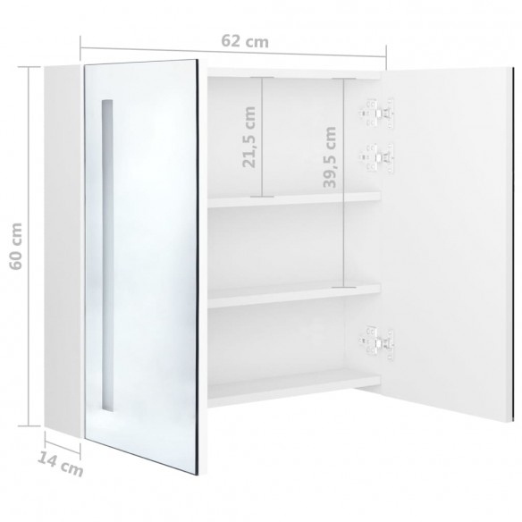 Armoire de salle de bain à miroir LED Blanc brillant 62x14x60cm