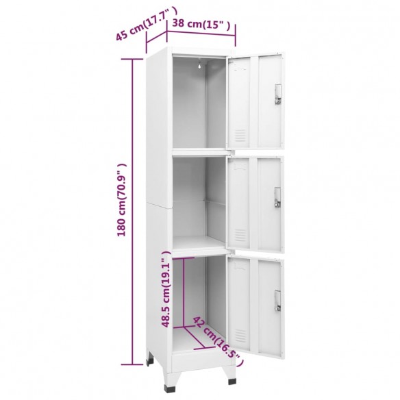 Armoire à casier avec 3 compartiments 38x45x180 cm