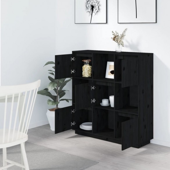 Buffet Noir 110,5x35x117 cm Bois massif de pin