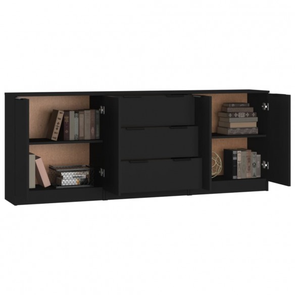 Buffets 3 pcs Noir Bois d'ingénierie